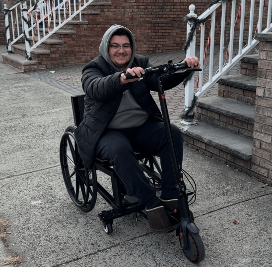 Finished wheelchair being used in manual mode showing real-world functionality